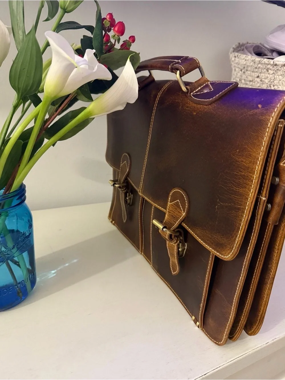 Brown Leather Briefcase - Classic Men's Bag